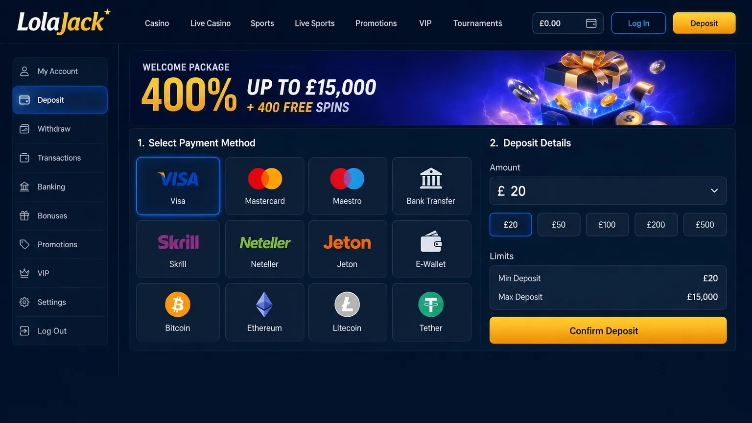 Secure banking options at casino LolaJack