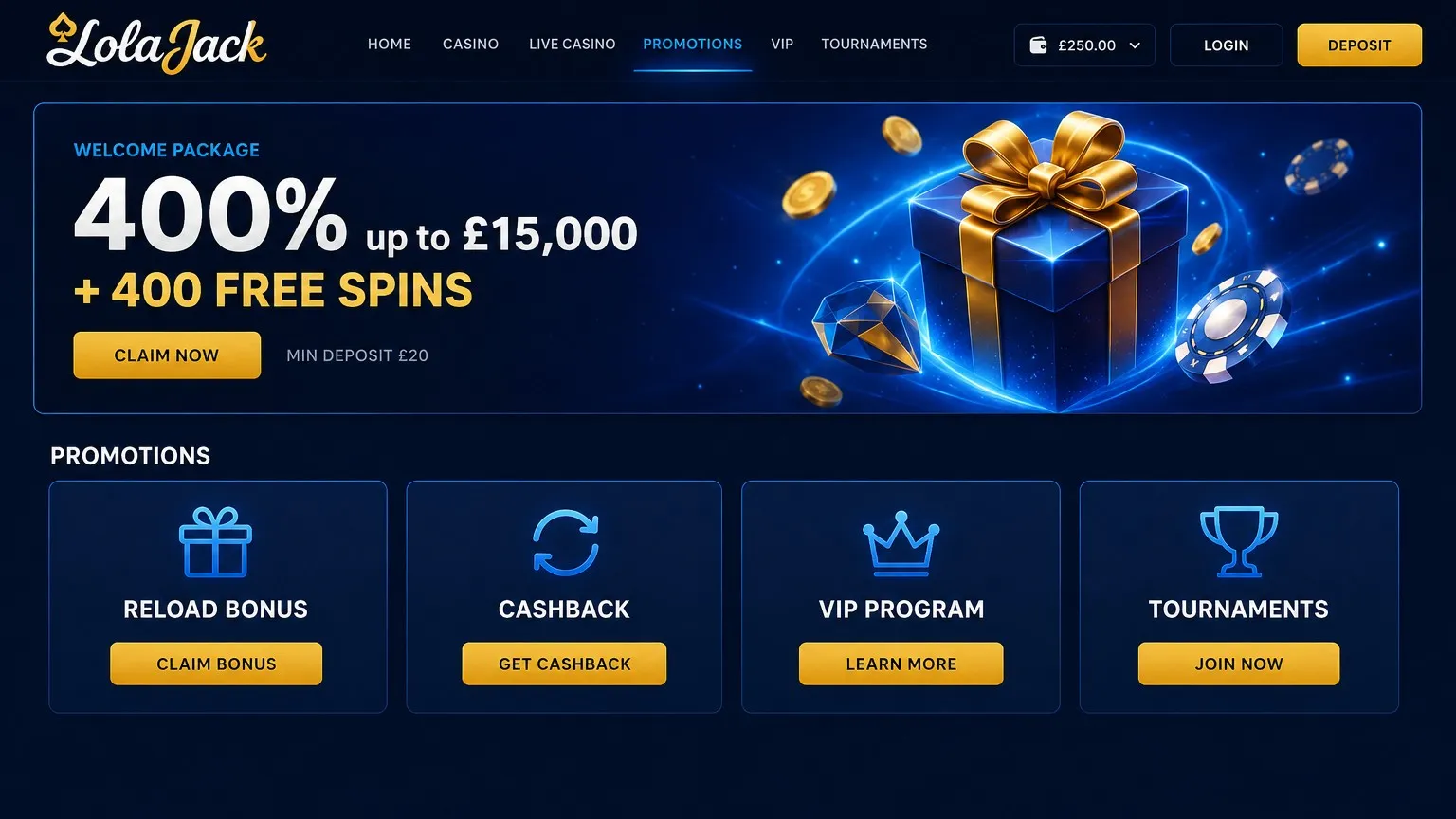 Bonuses, promotions and reward offers at LolaJack Casino